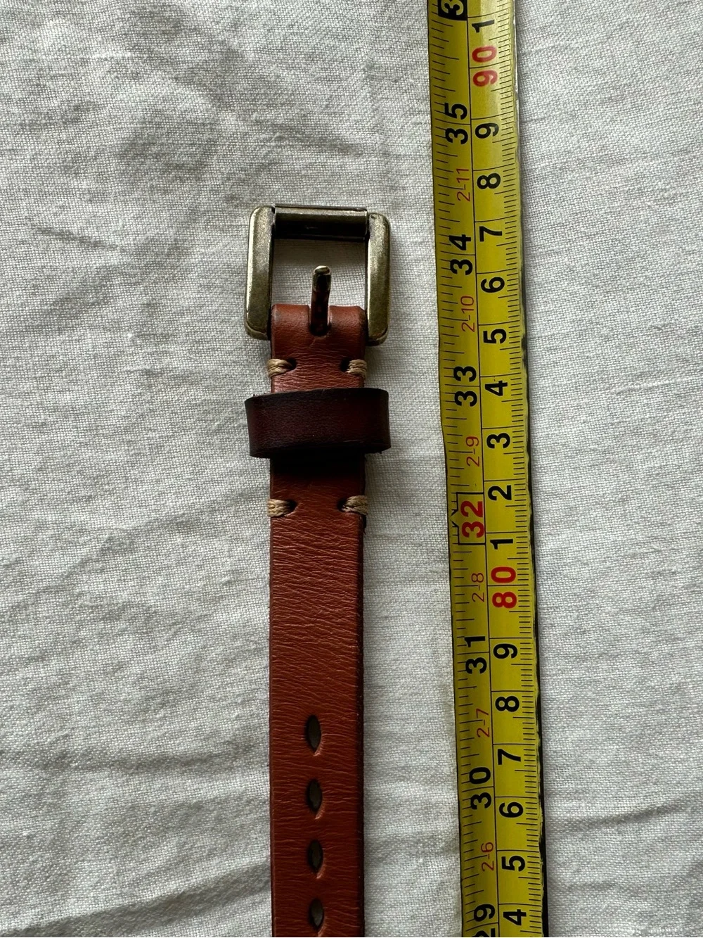 Brown thin leather belt with cutouts, small - Picture 5 of 5